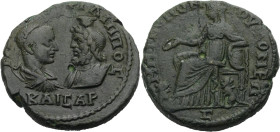 Moesia Inferior. 
Tomis. 
Philippus II. Caesar, 244-246. Bronze. Drap. und gep. Büste n.r., ihr gegenüber drap. und bärtige Sarapisbüste mit Modius ...