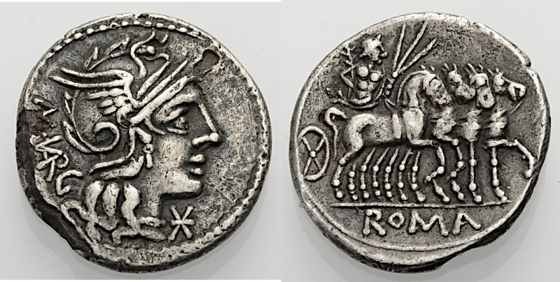 Römische Republik. 
M. Vargunteius, 130 v. Chr. Denar. M.VARG (ligiert). Romako...