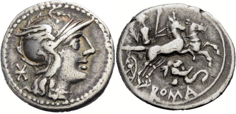 Römische Republik. 
L. Caecilius Metellus, 128 v. Chr. Denar. Kopf der Roma in ...