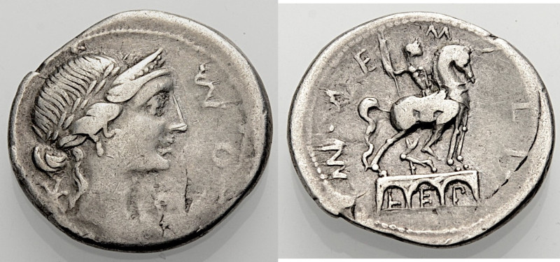 Römische Republik. 
Man. Aemilius Lepidus, 114-113 v. Chr. Denar. ROMA Drap. Fr...