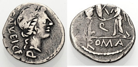 Römische Republik. 
C. Egnatuleius, 97 v. Chr. Quinar. C. EGNATVLEI. C. F. Q (NAT und VL in Ligatur). Bel. Kopf des Apollon n. r. Rv. Q / ROMA Victor...