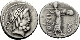 Römische Republik. 
L. Procilius, 80 v. Chr. Denar. S.C Kopf des Iupiter mit L. n. r. Rv. L. PROCILI / F Iuno Sospita n. r. stehend, in der r. Speer,...