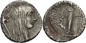 Römische Republik. 
L. Hostilius Saserna, 48 v. Chr. Denar. Kopf der Gallia mit langem Haar n.r., im Felde l. Carnyx. Rv. L.HOSTILIVS - SASERNA Diana...