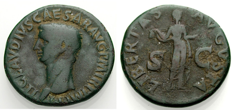 Kaiserzeit. 
Claudius, 41-54. As, 50-54 Barhäuptige Büste n.l. Rv. LIBERTAS AVG...