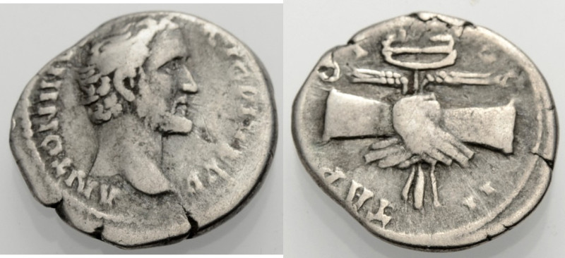 Kaiserzeit. 
Antoninus Pius, 138-161. Denar, 139 Barhäuptige Büste n. r. ANTONI...