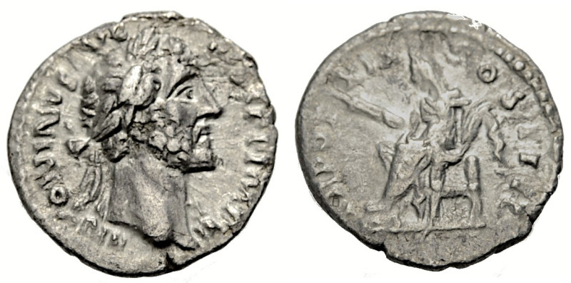 Kaiserzeit. 
Antoninus Pius, 138-161. Denar, 155-156 Rom. Büste mit L. n. r. Rv...