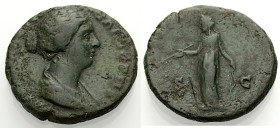 Kaiserzeit. 
Faustina Iunior, ( +175). As, unter Antoninus Pius. Drap. Büste n. r. die Haar gebunden in einem Dutt. Rv. S-C Diana n.l. stehend, Bogen...
