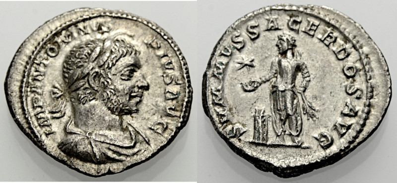 Kaiserzeit. 
Elagabalus, 218-222. Denar. Drap. Büste n. r. mit L. und "Horn". R...