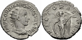Kaiserzeit. 
Gordianus III., 238-244. Antoninian, 243-244. Drap. Büste mit Strkr. n. r. Rv. VICTOR AETER. Victoria n. l. stehend, Schild und Palmzwei...