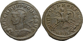 Kaiserzeit. 
Probus, 276-282. Antoninian, Serdica. Gep. Büste n.l., mit Helm und Strkr., mit der Rechten eine Lanze schulternd, in der Linken einen S...