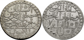 Ottoman Empire. 
MUSTAFA III, 1171-1187 H./1757-1774 A.D. AR 2 Zolota 1171 A.H. / 1757 Konstantinopel/ Istanbul. Beidseits Schrift. 28,01 g. KM&nbsp;...