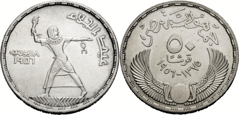 Ägypten. 
REPUBLIK, 1953-1958. AR 50 Piaster A.H. 1375/ 1956 A.D. Auf der Auszu...