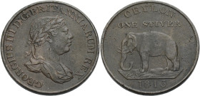 Ceylon. 
BRITISCH. 
George III, 1760-1820. 1 Stuiver 1815. Geprägt in England. Büste des George III. GEORGIUS III D:G: BRITANNIARUM REX. Rv. Elephan...