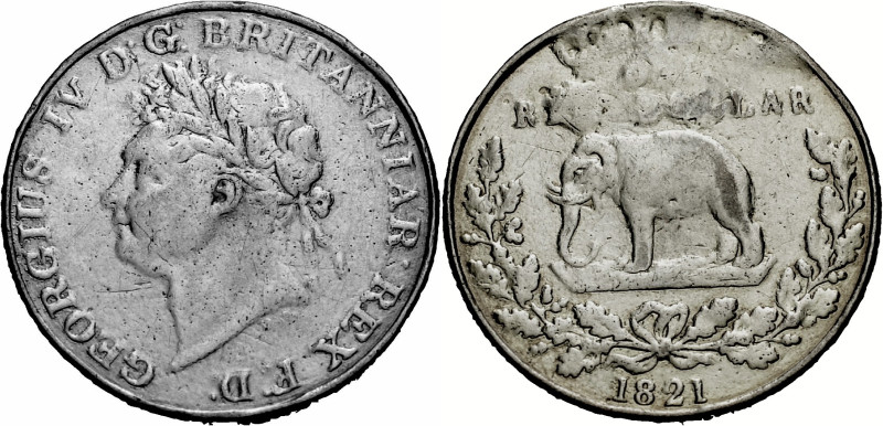 Ceylon. 
BRITISCH. 
George IV. 1821-1830. 1 Rix Dollar 1821 Kopf mit L. n.l. R...