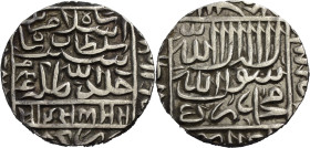 Indien. 
Bengal. 
ISLAM SHAH SURI 952-960 A.H. / 1545-1554 A.D. AR Rupie, 956 A.H. / 1549 A.D. Gwalior (?). Beidseits Schrift im Quadrat. 11,38 g. M...