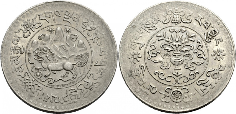 Tibet. 
TIBETAN AUTHORITY ca. 1906-1953. 3 Srang BE 16-10/ A.D. 1936. Löwe in G...