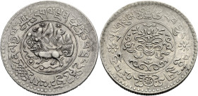 Tibet. 
TIBETAN AUTHORITY ca. 1906-1953. 3 Srang B0E 1610/ 1936 A.D. Trabshi. Löwe n.l., dahinter Berge; darüber zwei Sterne. 10,95 g. KM#&nbsp;Y&nbs...