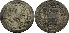 Türkei. 
MAHMUD II., 1223-1255 H./1808-1839 A.D. 6 Piaster, Jahr 28 AH 1223 / AD 1836 Konstantinopel. Münzstätte und Datum im Kranz, Blumenornamente....