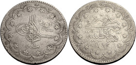 Türkei. 
ABDUL HAMID II, 1293-1327 H./1876-1909 A.D. AR 20 Kurush 1293 A. H. / 1876 A.D. Konstantinopel. Tughra, oben r. Rose. Rv. Münzstätte und Dat...