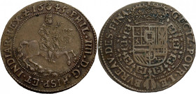 Belgien/-Antwerpen, Stadt. 
Cu-Rechenpfennig, 1645. Philipp IV. n. r. reitend. Rv. Gekrönter mehrfeldiger Wappenschild, umgeben von der Vliesordenske...