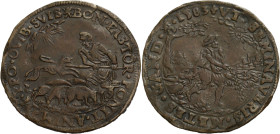 Belgien/-Rechenpfennige. 
Cu-Rechenpfennig, 1583. Schäfer n.l. stehend, seine Herde mit der Hippe vor einem Wolf schützend. BON PASTOR PONIT ANIMAM P...