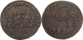 Niederlande/-Rechenpfennige. 
Dordrecht. Cu-Rechenpfennig, 1588 auf den Untergang der spanischen Armada. Vierköpfige Familie im Gebet n.l. knieend, d...