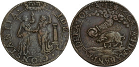 Niederlande/-Rechenpfennige. 
Dordrecht. Cu-Rechenpfennig, 1596. Auf den Vertrag zwischen England, Frankreich und den Vereinigten niederländischen Pr...