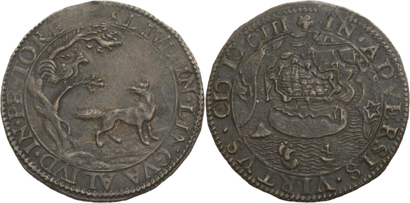 Niederlande/-Rechenpfennige. 
Dordrecht. Cu-Rechenpfennig, 1603 Fuchs r. stehen...