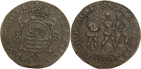 Niederlande/-Rechenpfennige. 
Cu-Rechenpfennig 1594. Auf die Zurückweisung des spanischen Friedensangebots. Gekrönte Wappenkartusche (Zeeland). Rv. D...