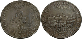 Niederlande/-Rechenpfennige. 
Unlokalisierte Rechenpfennige. Cu-Rechenpfennig, 1608. mit Bezug auf die politischen Bemühungen von Johan van Oldenbarn...