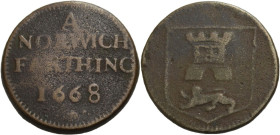 Grossbritannien/-Token 17. Jh.. 
NORFOLK. 
NORWICH. Farthing Token, 1668 A/ NORWICH/ FARTHING/ 1668. Rv. Shield of arms of Norwich. 4,70 g. Williams...
