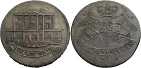 Grossbritannien/-Token 18. Jh., England. 
Essex. 
CHELMSFORD. Halfpenny Token, 1794. A building. Beneath, on scroll, SHIRE HALL. Rv. Crown and cross...