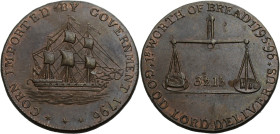 Grossbritannien/-Token 18. Jh., England. 
Gloucestershire. 
BADMINTON. Halfpenny 1796. Ship. CORN IMPORTED BY GOVERNMENT 1796 * * * Rv. Scales, weig...