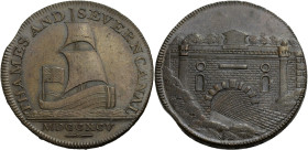 Grossbritannien/-Token 18. Jh., England. 
Gloucestershire. 
BRIMSCOMBE PORT. Copper Halfpenny, 1795. Barge with plain sails sailing r. THAMES AND SE...