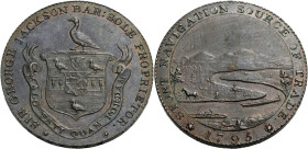 Grossbritannien/-Token 18. Jh., England. 
Hertfordshire. 
Stortford. Halfpenny 1795. Shield of arms, crest, and motto. SIR GEORGE JACKSON BAR: SOLE ...