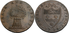 Grossbritannien/-Token 18. Jh., England. 
Kent. 
Benenden. Halfpenny, 1794. Wheatsheaf. PEACE AND PLENTY. Rv. Shield of arms. BENENDEN HALFPENNY. 17...