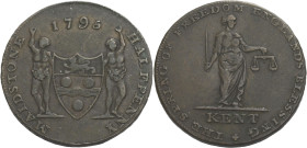 Grossbritannien/-Token 18. Jh., England. 
Kent. 
Maidstone. Halfpenny, 1795. Shield of arms and supporters of the Borough of Maidstone. MAIDSTONE- H...