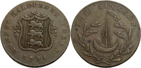 Grossbritannien/-Token 18. Jh., England. 
Kent. 
Romney. Halfpenny 1794. Shield of arms of Romney. ROMNEY HALFPENNY TOKEN. 1794 Rev.: Antique sloop,...