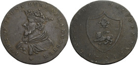 Grossbritannien/-Token 18. Jh., England. 
Lancashire. 
Lancaster. Halfpenny 1792. Crowned bust to l. IOHN OF GAUNT DUKE OF LANCASTER * Rev.: Shield ...