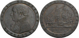 Grossbritannien/-Token 18. Jh., England. 
Lancashire. 
Lancaster. Halfpenny 1794. Bust to l. Incuse legend, DANIEL ECCLESTON. LANCASTER. Rev. A ship...