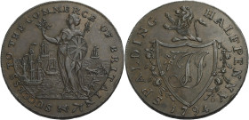 Grossbritannien/-Token 18. Jh., England. 
Lincolnshire. 
Spalding. Halfpenny 1794. Britannia with emblems of shipping and agriculture. SUCCESS TO TH...