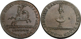 Grossbritannien/-Token 18. Jh., England. 
Middlesex. 
Lyceum. Halfpenny, undated. Mercury standing on a galloping horse. THE. FIRST. EQUESTn. PERFOR...