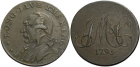 Grossbritannien/-Token 18. Jh., England. 
Middlesex. 
Whitfield's. Halfpenny. 1795. Bust of George III l. LONG LIVE THE KING. Rv. Cypher, 1795. 8,05...