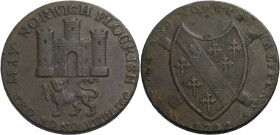 Grossbritannien/-Token 18. Jh., England. 
Norfolk. 
Norwich. Halfpenny 1792. The arms of Norwich. MAY NORWICH FLOURISH / PRO BONO PUBLICO. Rv. Shiel...