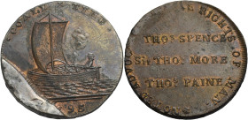Grossbritannien/-Token 18. Jh., England. 
Northumberland. 
Newcastle. Halfpenny 1795. A barge sailing l., * COALY x TYNE * Rev.:NOTED ADVOCATES OF T...