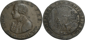 Grossbritannien/-Token 18. Jh., England. 
Somerset. 
Bath. Halfpenny, undated, ca. 1794. Bust to l. IOHN HOWARD F.R.S./ HALFPENNY. Rv. A woman sitti...