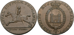 Grossbritannien/-Token 18. Jh., England. 
Suffolk. 
Blything. Halfpenny 1794. A mounted yeoman. LOYAL SUFFOLK YEOMANRY. Ex: FIRST TROOP. Rev.: A cas...