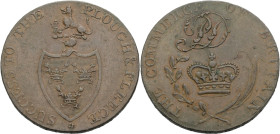 Grossbritannien/-Token 18. Jh., England. 
Suffolk. 
Bury St. Edmunds. Halfpenny, undated. 1790's. Shield of arms of Bury St. Edmunds, which is surmo...