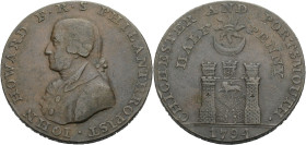 Grossbritannien/-Token 18. Jh., England. 
Sussex. 
Chichester. Halfpenny 1794. Bust l. JOHN HOWARD F.R.S PHILANTHROPIST. Rv. The sun and moon over a...
