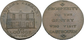 Grossbritannien/-Token 18. Jh., England. 
Sussex. 
Eastbourne. Halfpenny 1796. The front of a house. FISHER'S LIBRARY. Ex: AND LOUNGE/ 1796. Rev.: P...